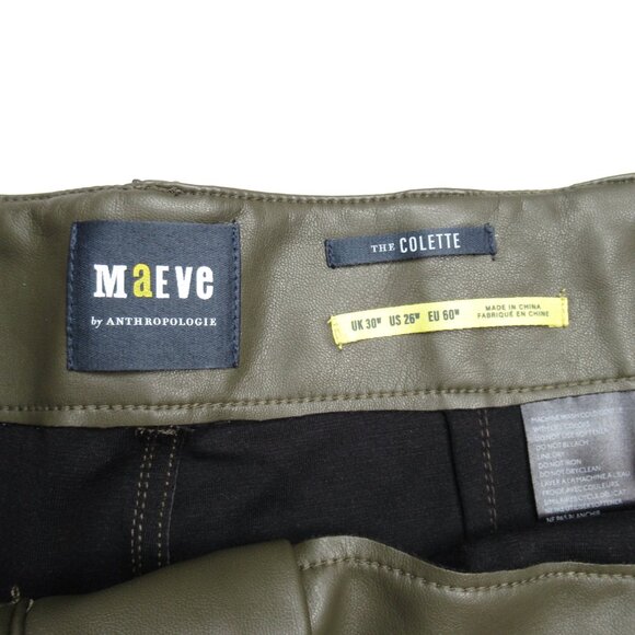 Anthropologie Maeve The Colette Cropped Wide-Leg Faux Leather Pants Moss 26W - Picture 10 of 11